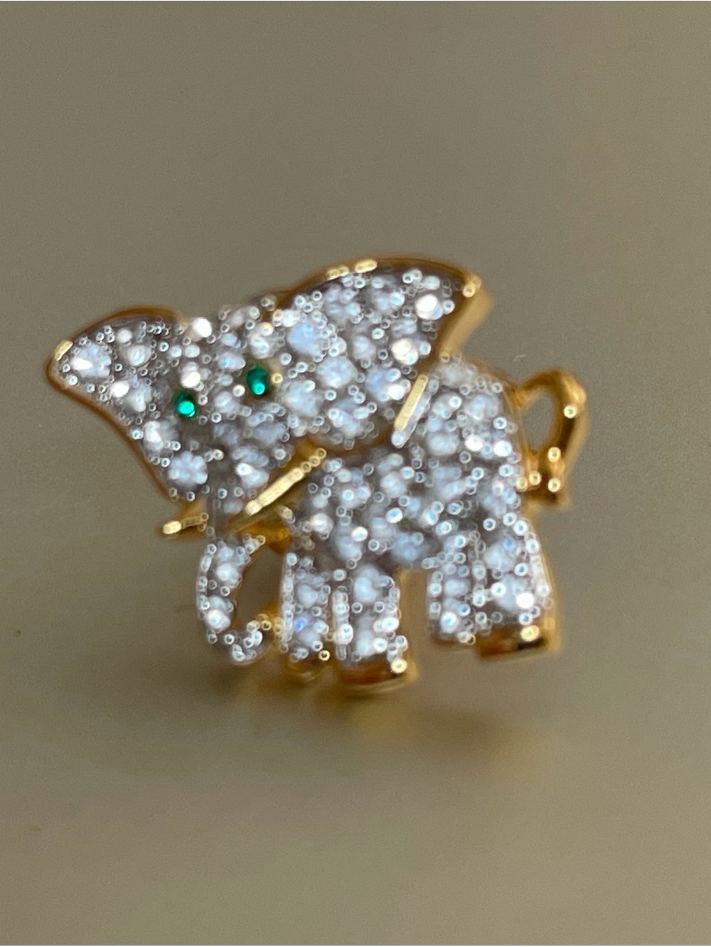 Swarovski Swan Gold-Tone Crystal Elephant Pin Brooch - Green Eye Accent